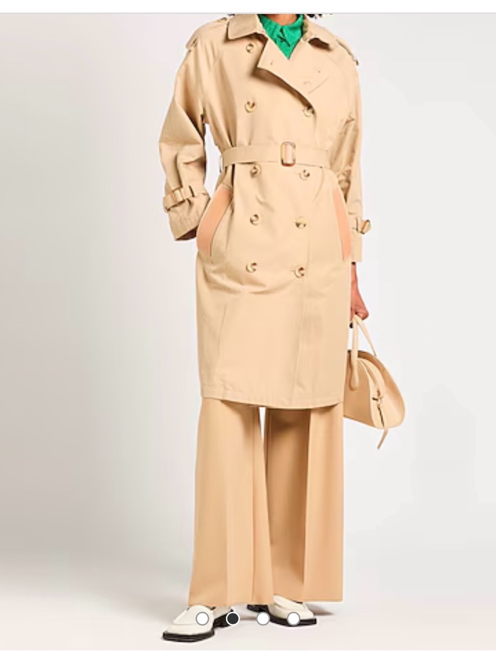 Maje Beige Trench Coat, leather accents, Classic Design, Size Sm